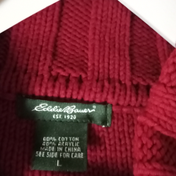 Eddie Bauer Cowl Neck Bullion Cable Red Cotton Oversized Sweater - Size: L - Picture 9 of 10